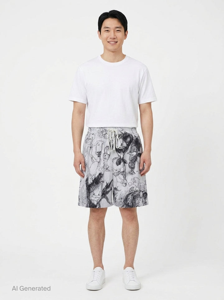 Sketch Print Shorts | Domrebel | Club21 - front