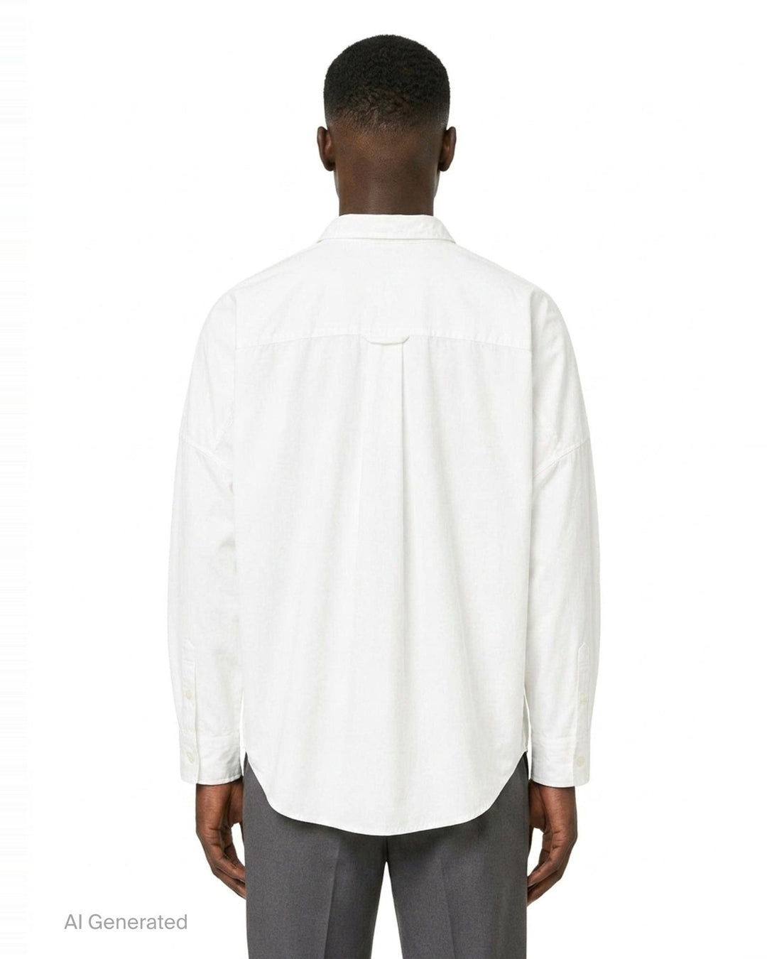 doublet Air Yarn Long Sleeve Shirt in white with embroidered CO2 Zephyr patch on the chest and repeated CO2 stamp graphic on the lower front, shown flat on a white background - back