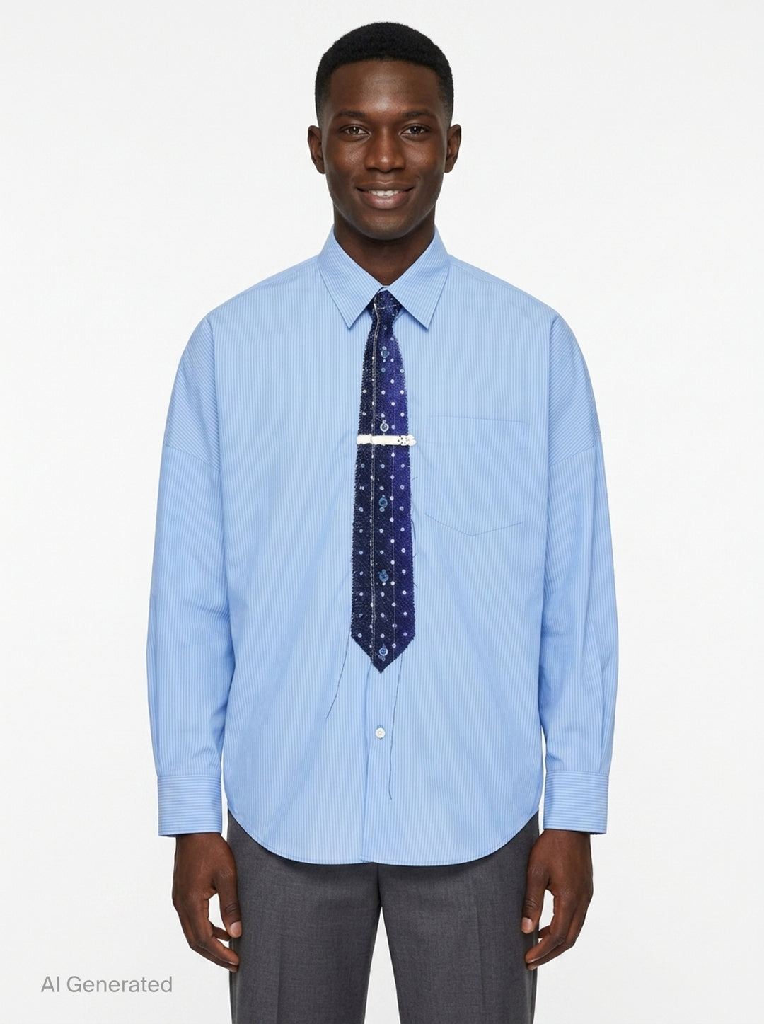 Trompe L'Oeil Tie Embroidery Long Sleeve Shirt | doublet | Club21 - front