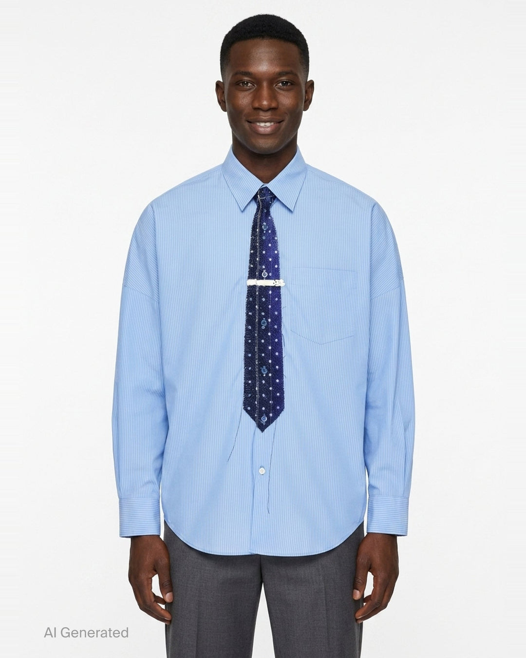Trompe L'Oeil Tie Embroidery Long Sleeve Shirt | doublet | Club21 - front