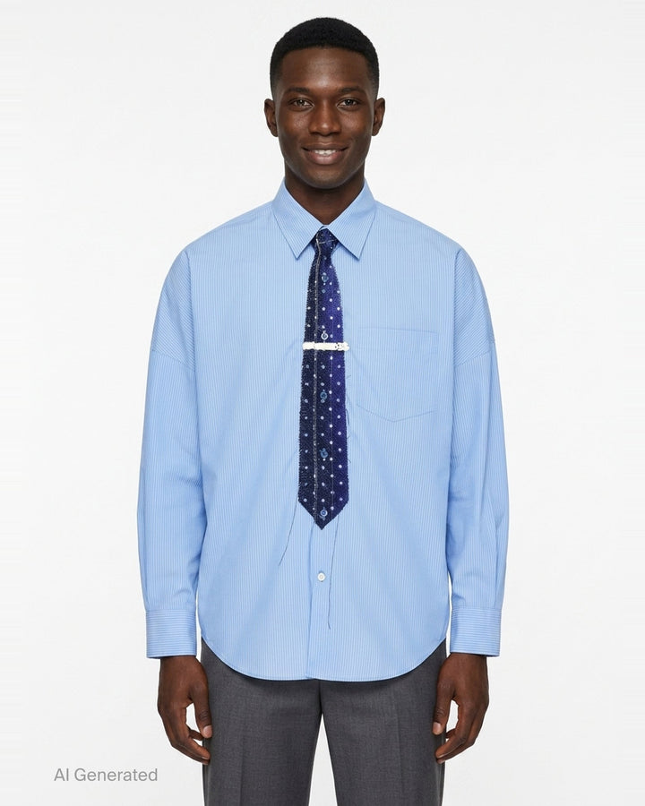 Trompe L'Oeil Tie Embroidery Long Sleeve Shirt | doublet | Club21 - front