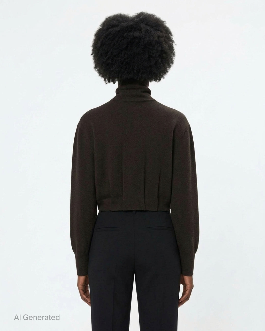 Dries Van Noten Contrast Trim Cardigan in dark brown with a teal ribbed button placket and high funnel neck, cropped silhouette with long sleeves - back