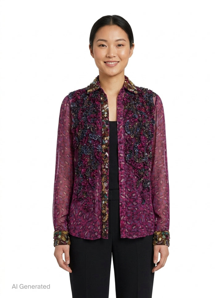 Embellished Sheer Printed Blouse | Dries Van Noten | Club21 - front
