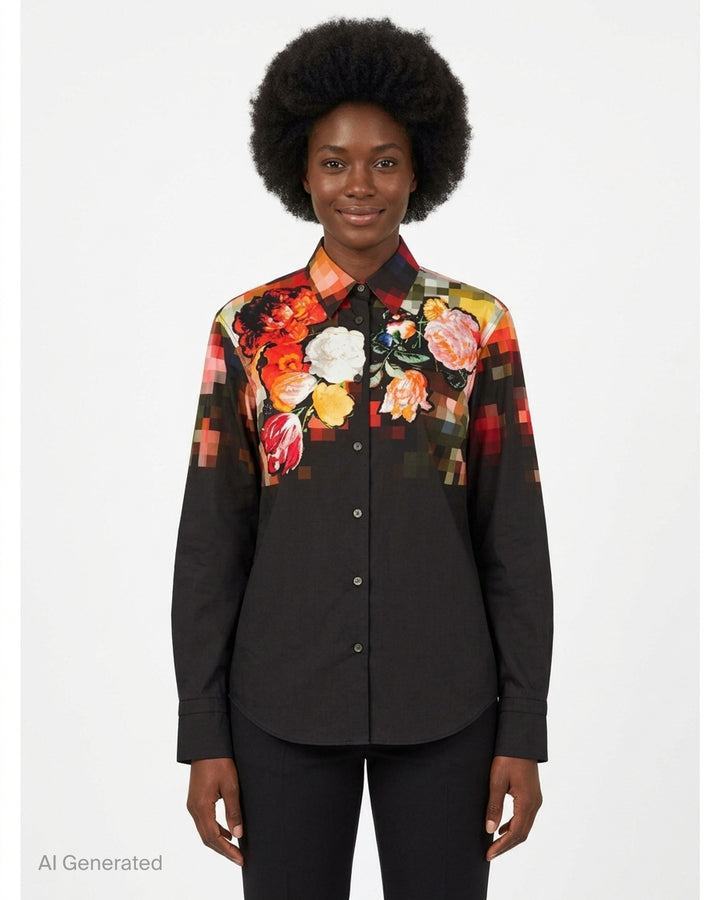 Dries Van Noten white long-sleeve blouse with ornate gold beaded and embroidered cuffs, front view on a ghost mannequin - front