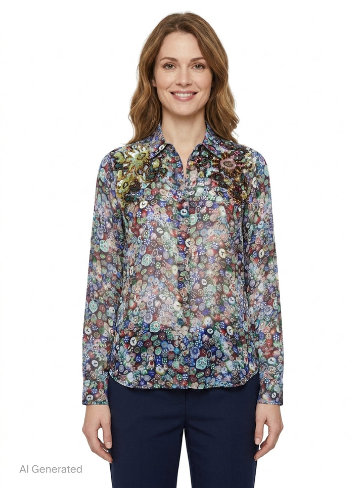 Embroidered Floral Print Fitted Shirt | Dries Van Noten | Club21 - front