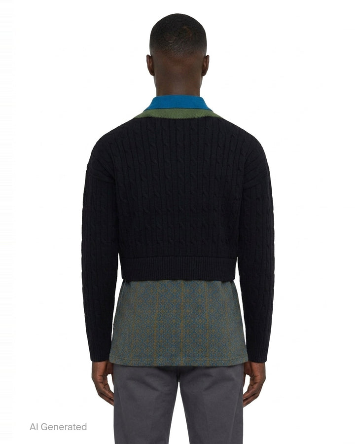 Layered V-Neck Cable Sweater | Dries Van Noten | Club21 - back