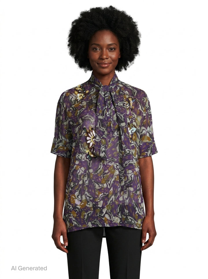 Loose Fit Short Sleeve Blouse | Dries Van Noten | Club21 - front
