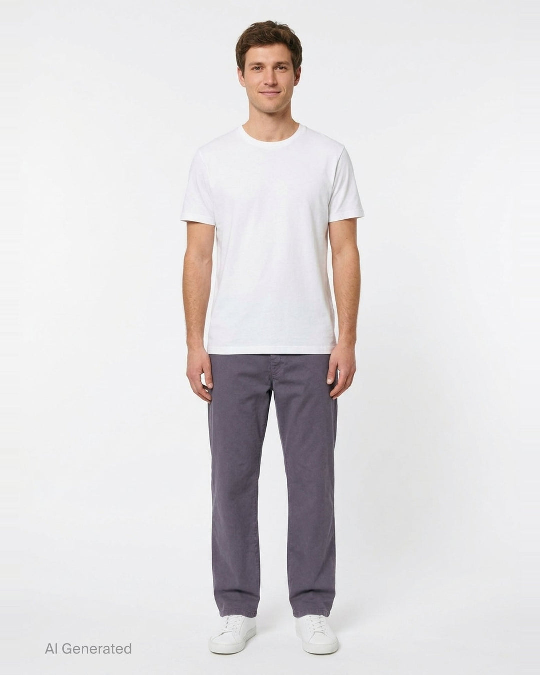 Dries Van Noten loose fit mid rise straight pants in muted slate purple cotton twill, front view on white background - front