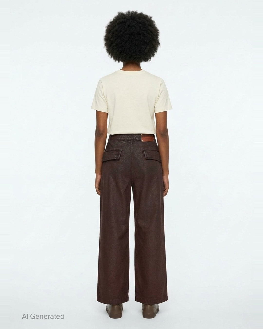 Dries Van Noten loose fit workwear trousers in black, featuring a wide-leg silhouette, patch pockets, button fastening, and curved hem detail - back