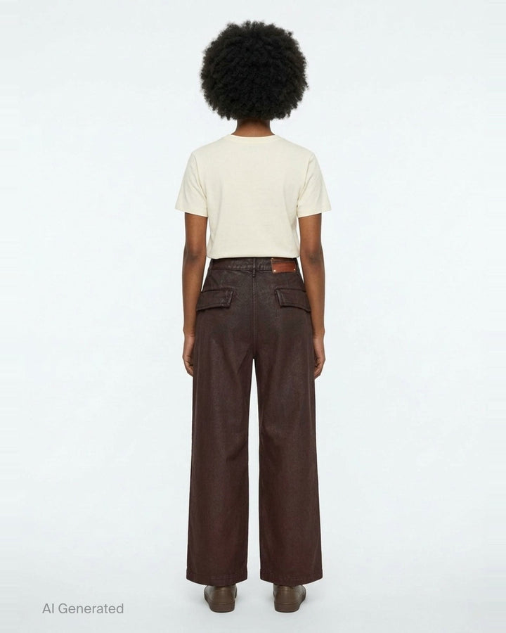 Dries Van Noten loose fit workwear trousers in black, featuring a wide-leg silhouette, patch pockets, button fastening, and curved hem detail - back