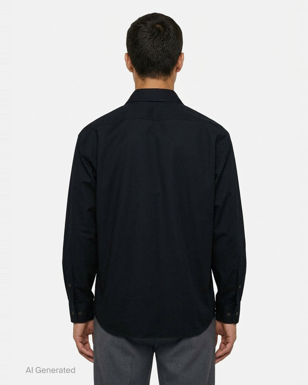 Dries Van Noten loose fit long sleeve zipped shirt in black with silver-tone centre-front zip, flap chest pocket with snap button, spread collar, and woven brand label at neckline - back