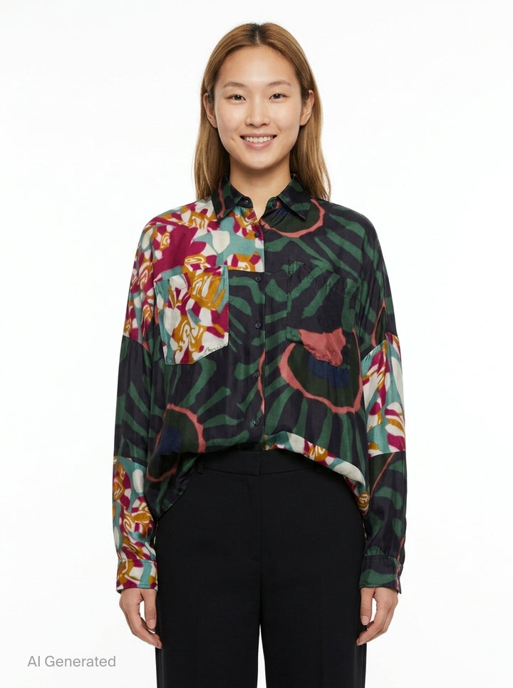 Oversized Cocoon Print Shirt | Dries Van Noten | Club21 - front