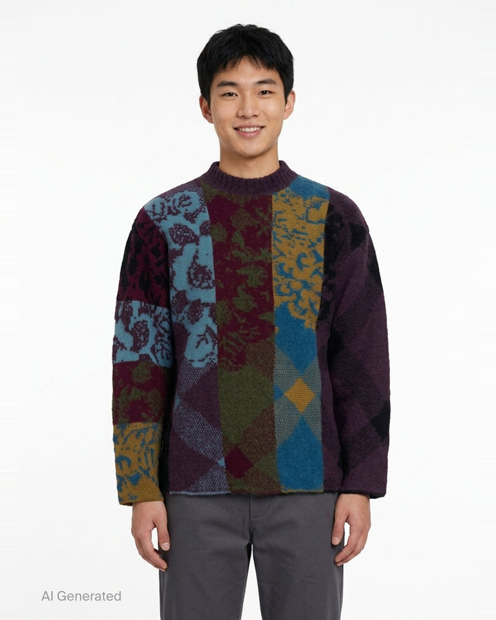 Patchwork Mixed Print Crew Neck Sweater | Dries Van Noten | Club21 - front