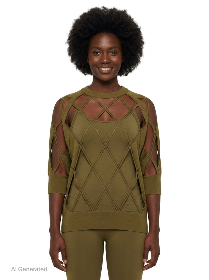 Short Sleeve Argyle Knit Sweater | Dries Van Noten | Club21 - front
