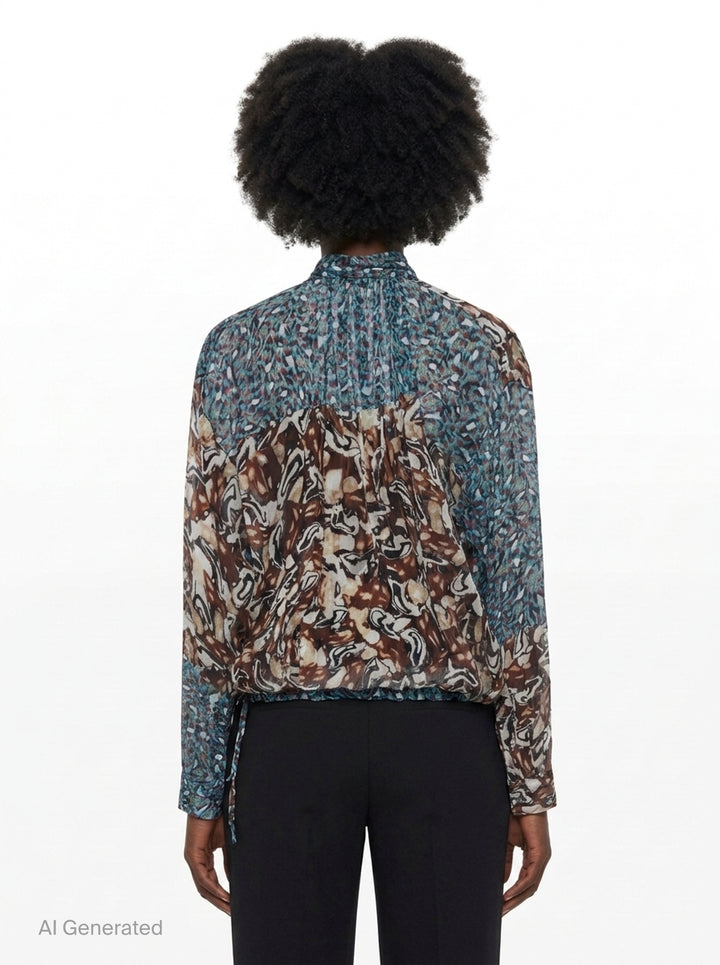 Standing Collar Printed Blouse | Dries Van Noten | Club21 - back