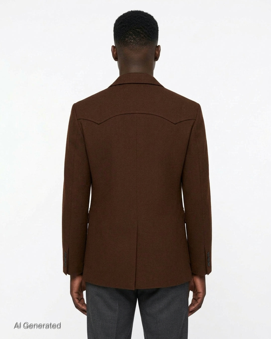 Drôle de Monsieur Western single-breasted jacket in chocolate brown with notched lapels, yoked shoulders, smile chest pockets and flap pockets - back