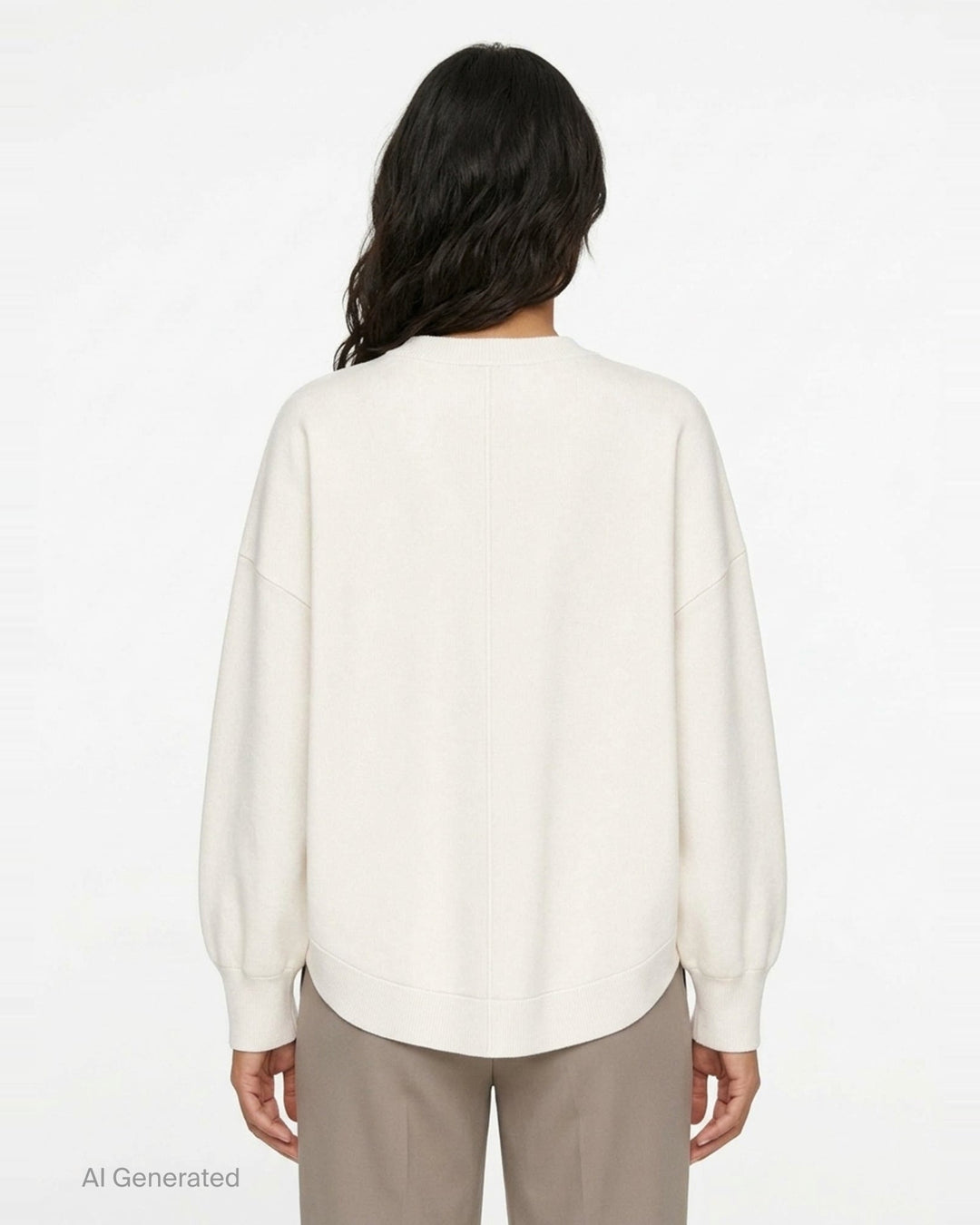 Enfold Circle Hem Pullover Sweatshirt in ivory with oversized silhouette, tonal seam detailing, ribbed cuffs and crewneck with woven brand label - back