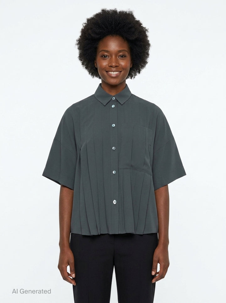 Pleated Wide Box Shirt | Enfold | Club21 - front