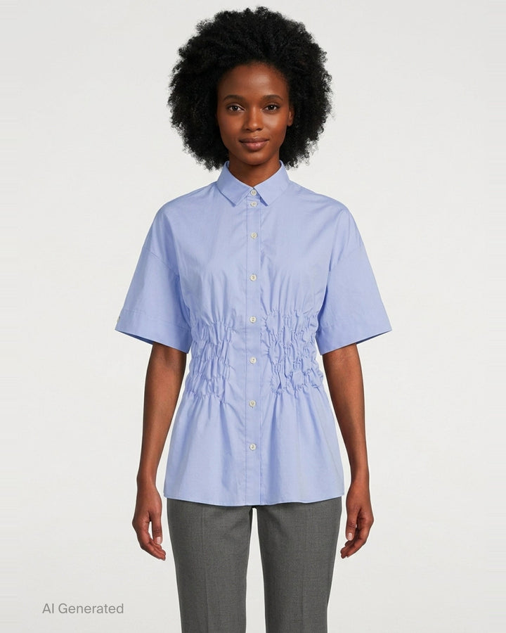 Shirring Detail Short Sleeve Shirt | Enfold | Club21 - front