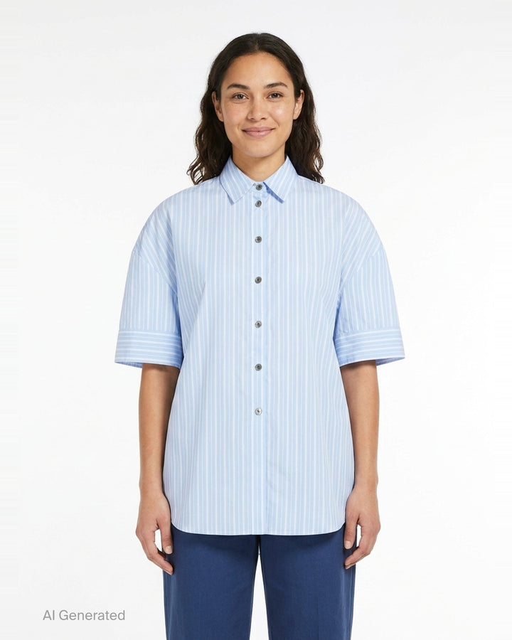 Striped 3D Short Sleeve Shirt | Enfold | Club21 - front