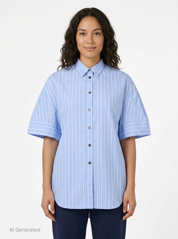 Striped 3D Short Sleeve Shirt | Enfold | Club21 - front