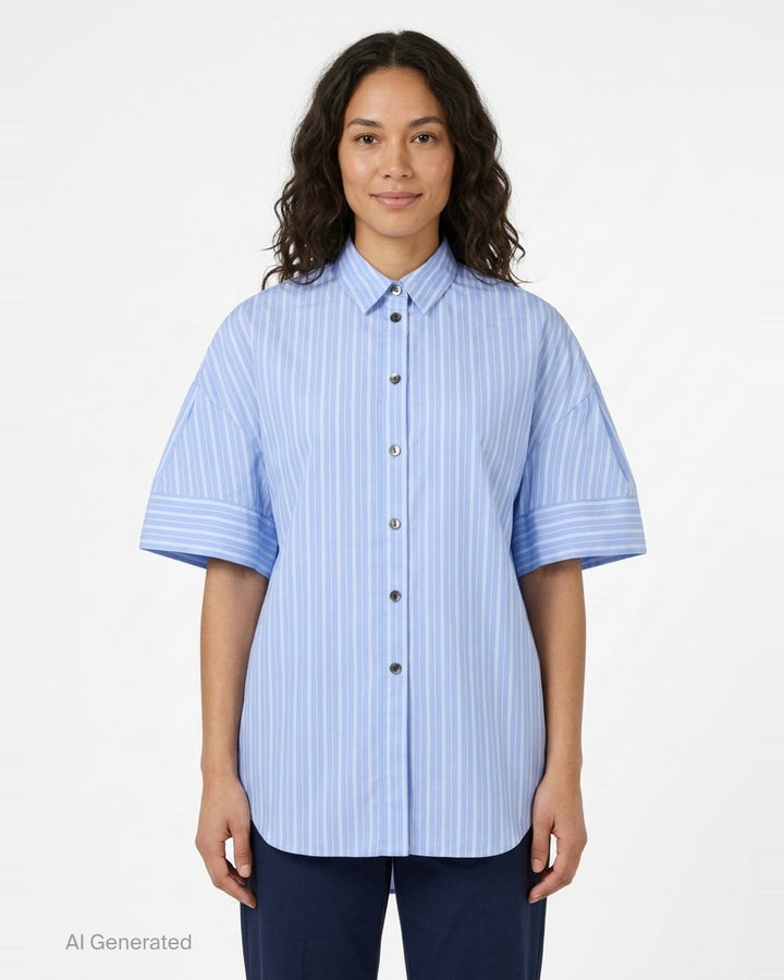 Striped 3D Short Sleeve Shirt | Enfold | Club21 - front
