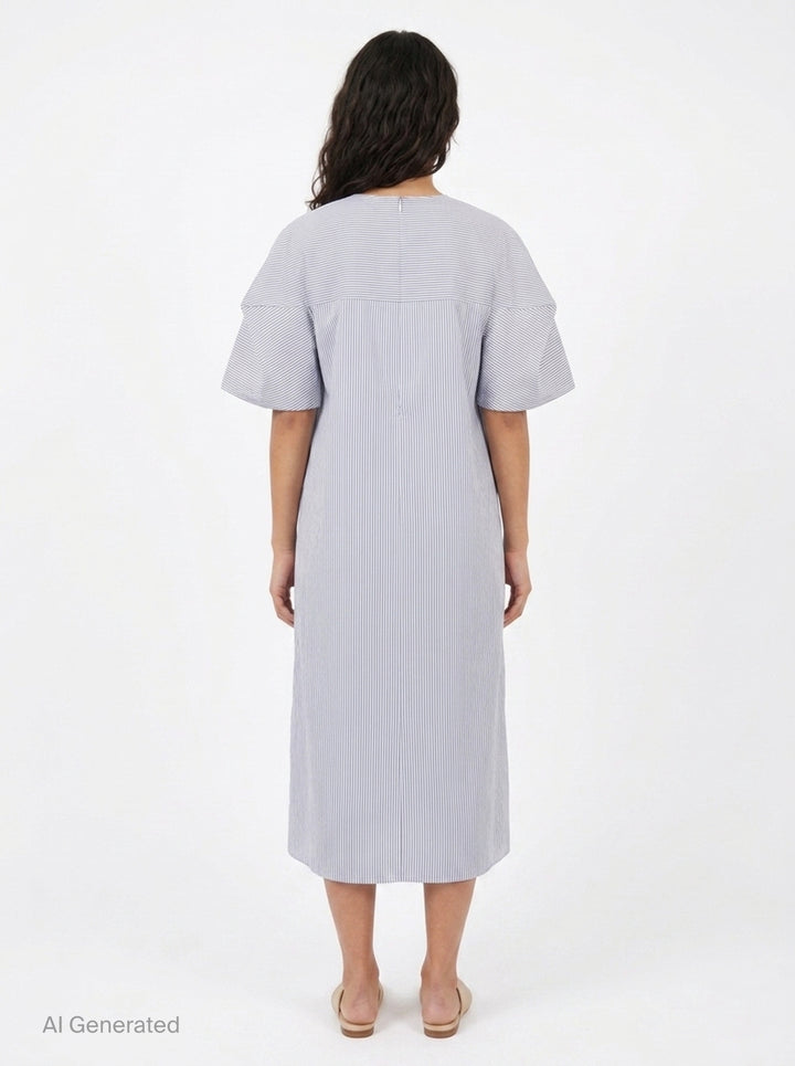 Striped Ruffle Sleeve Box Dress | Enfold | Club21 - back
