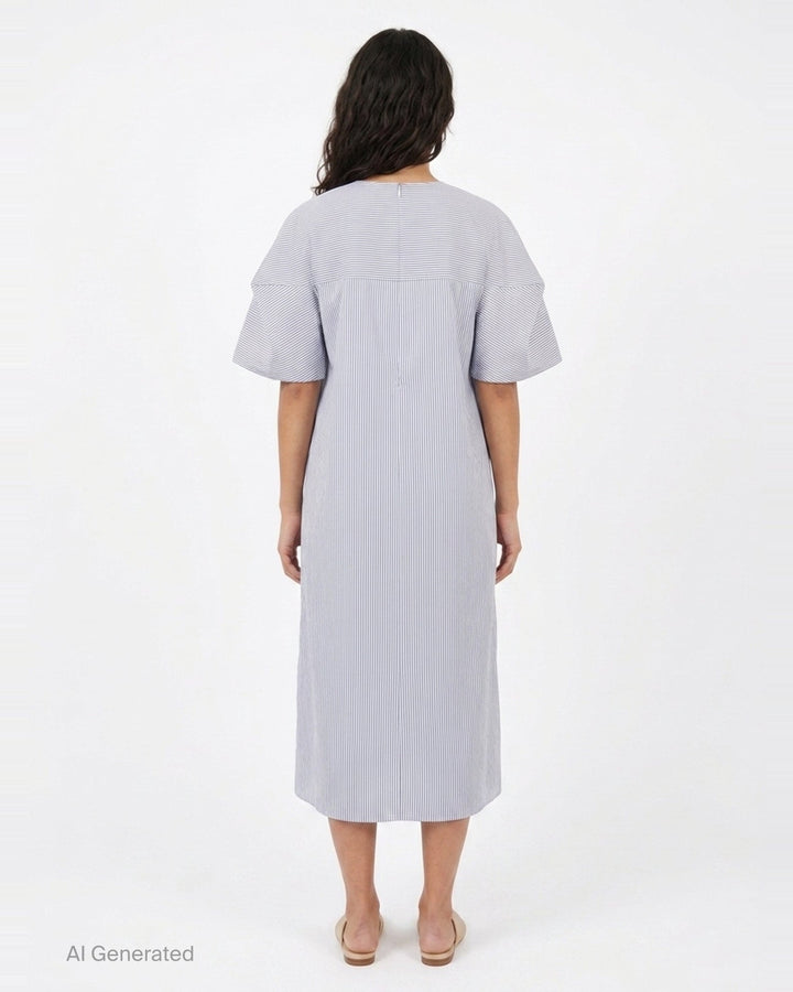 Striped Ruffle Sleeve Box Dress | Enfold | Club21 - back