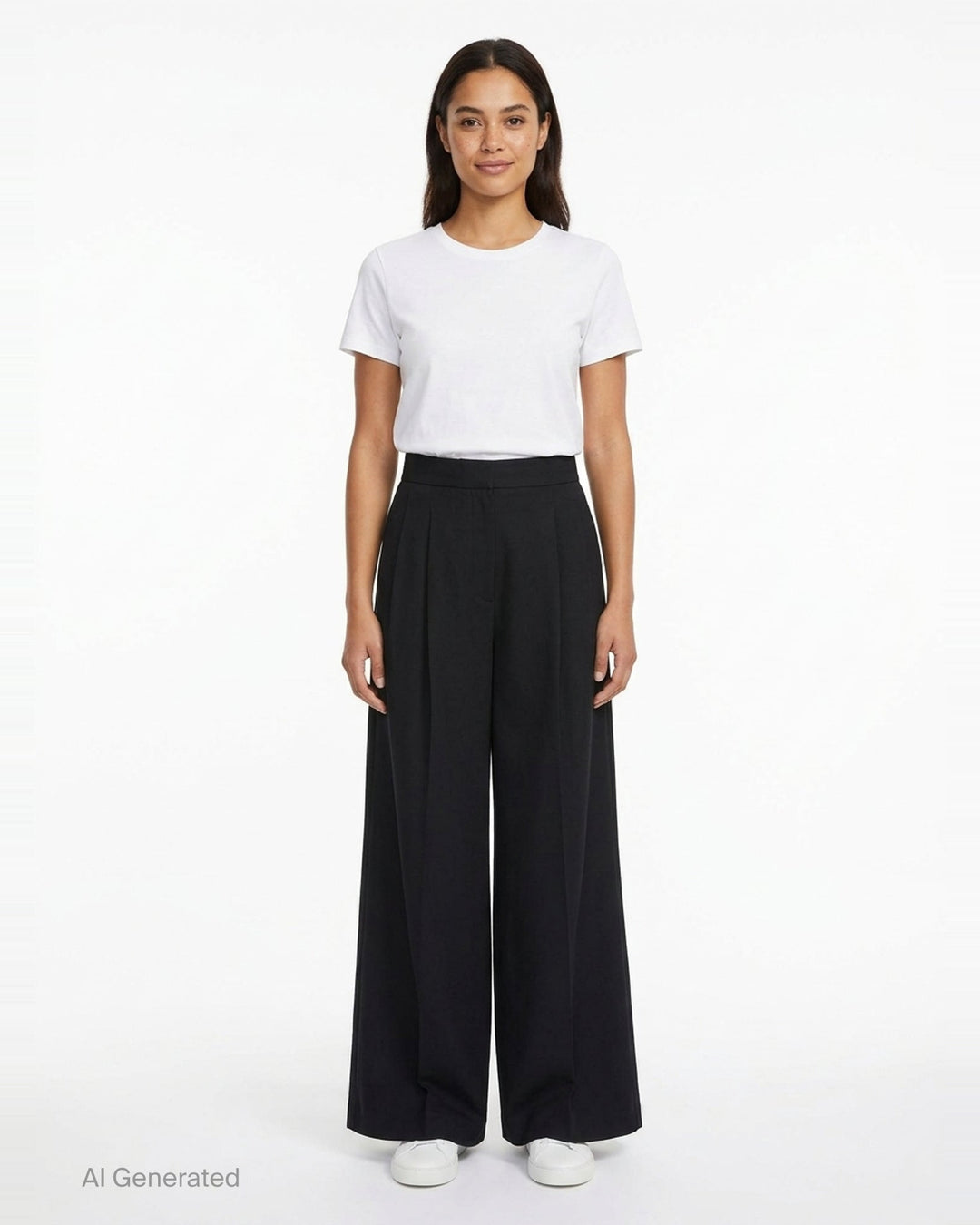Enfold black wide-leg pleated trousers with high waistband and deep front pleats, shown flat against a white background - front