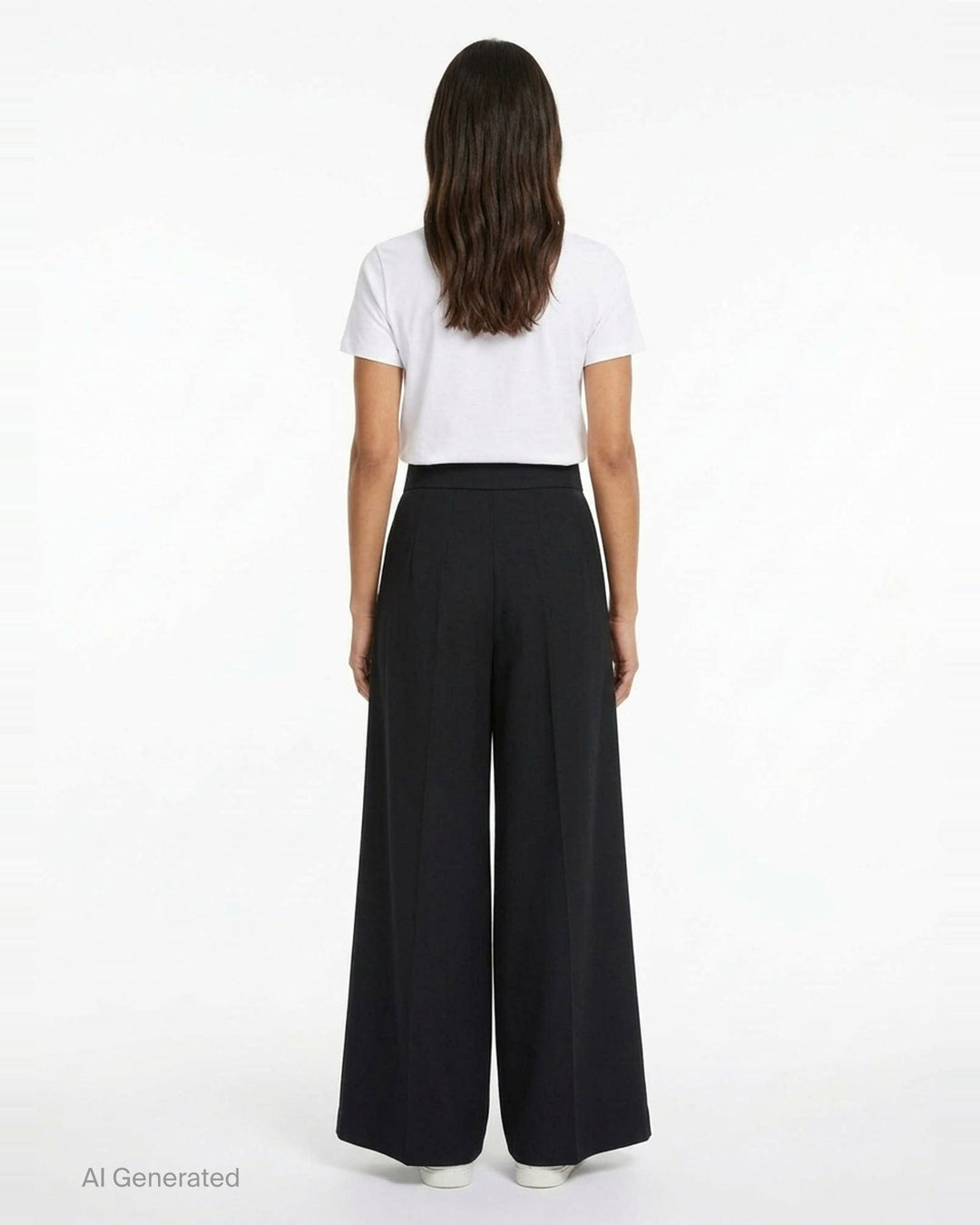 Enfold black wide-leg pleated trousers with high waistband and deep front pleats, shown flat against a white background - back