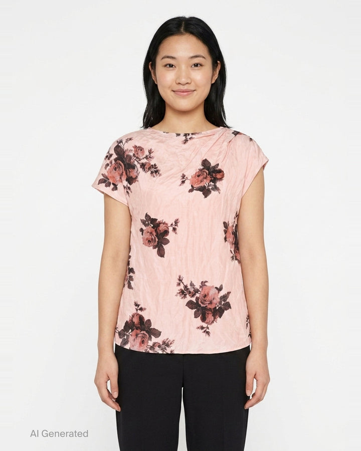 Crushed Satin Draped Floral Top | Erdem | Club21 - front