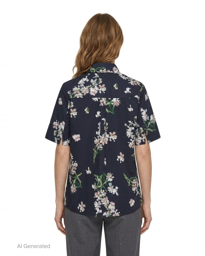 Floral Cotton Short Sleeve Shirt | Erdem | Club21 - back