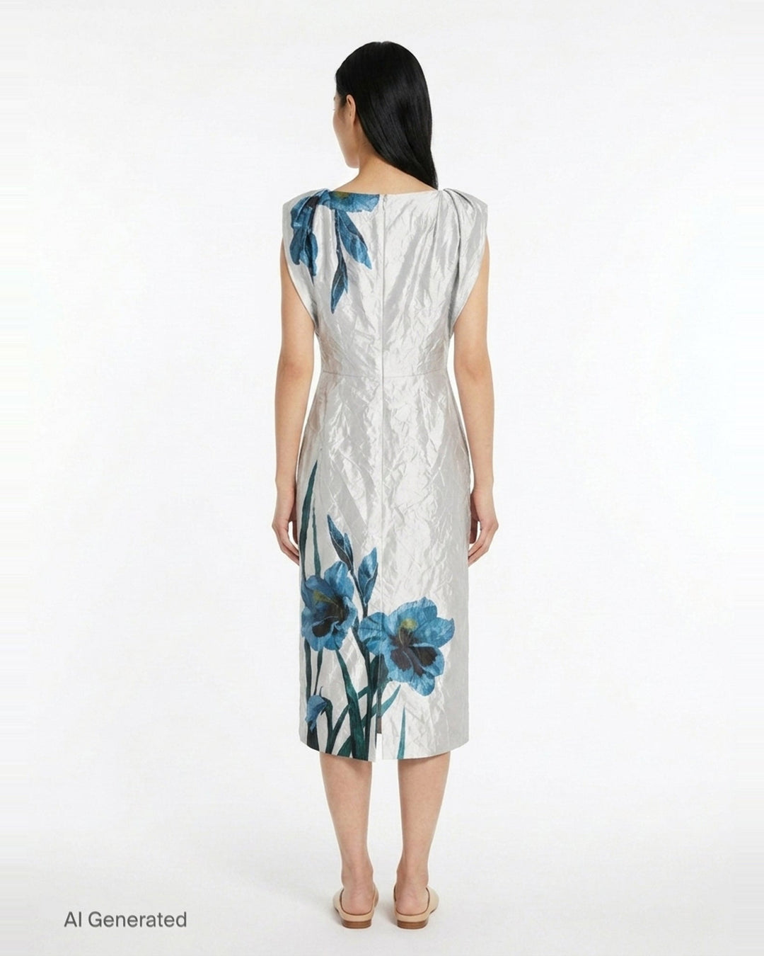 Floral Textured Satin Dress | Erdem | Club21 - back