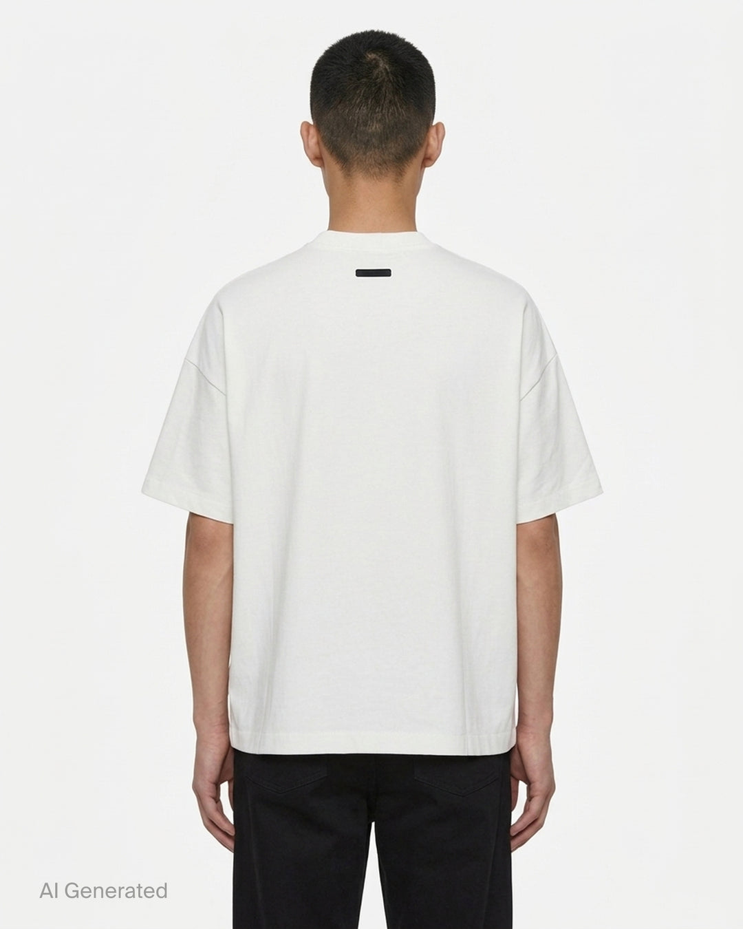 Fear of God Essentials Signature 90's Short Sleeve Tee in washed charcoal with oversized boxy fit and tonal embroidered script logo on the chest - back