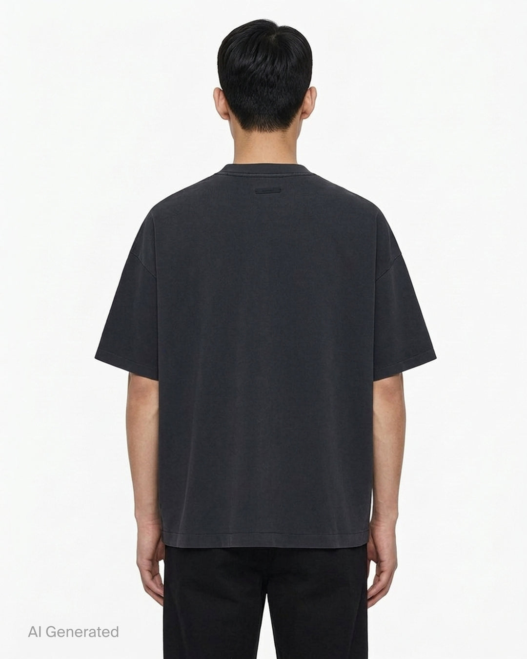 Fear of God Essentials Signature 90's Short Sleeve Tee in washed charcoal with oversized boxy fit and tonal embroidered script logo on the chest - back
