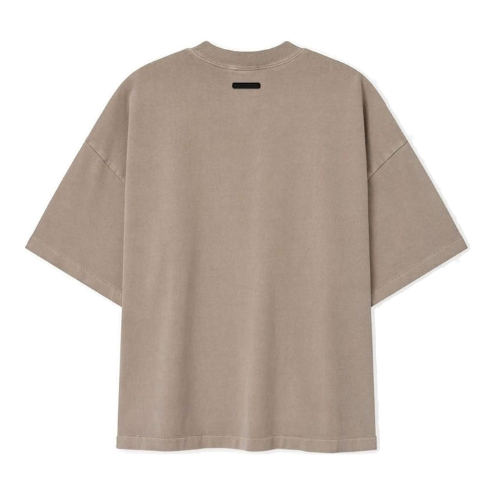 Fear of God Essentials Signature 90's Short Sleeve Tee in washed charcoal with oversized boxy fit and tonal embroidered script logo on the chest - packshot