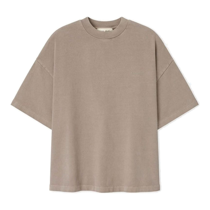 Fear of God Essentials Signature 90's Short Sleeve Tee in washed charcoal with oversized boxy fit and tonal embroidered script logo on the chest - packshot