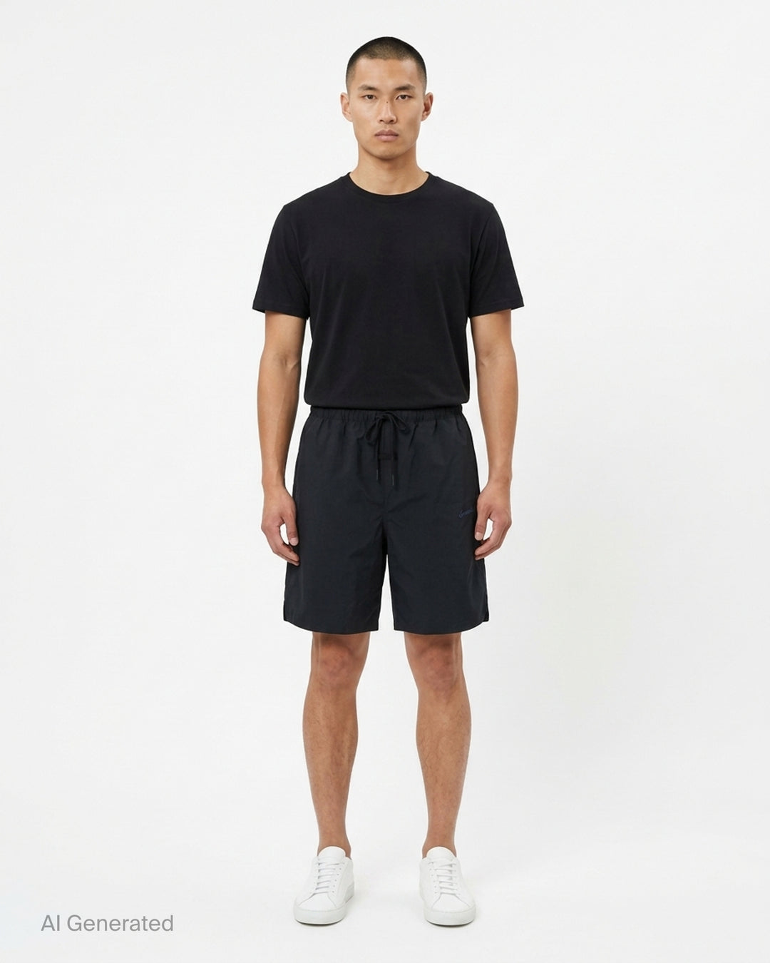 Fear of God Essentials Signature Relaxed Shorts in black, featuring an elasticated drawstring waistband, wide-leg silhouette, and tonal script logo embroidery on the front panel - front