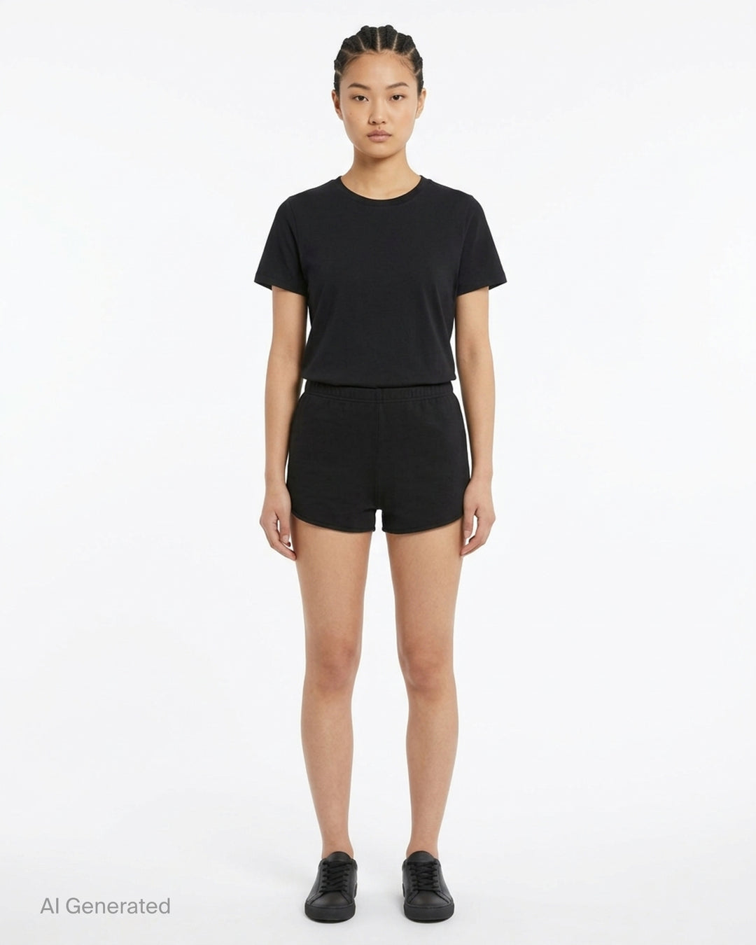 Fear of God ESSENTIALS women's black jersey shorts with elasticated waistband and tonal rubberised ESSENTIALS logo plaque - front