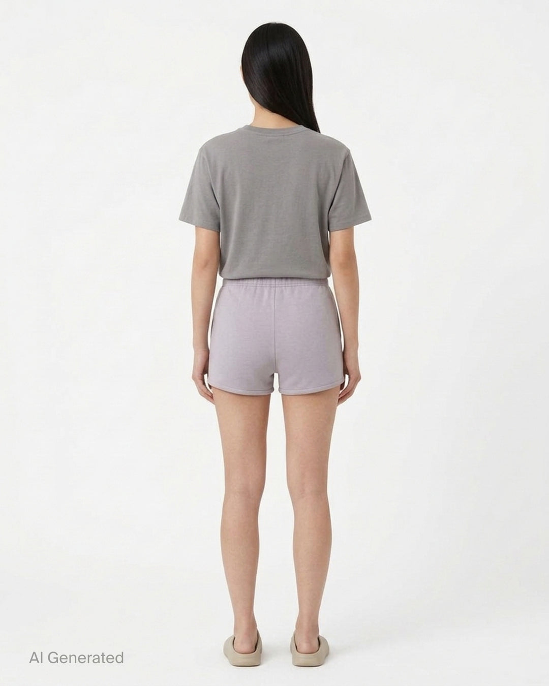 Fear of God ESSENTIALS women's black jersey shorts with elasticated waistband and tonal rubberised ESSENTIALS logo plaque - back