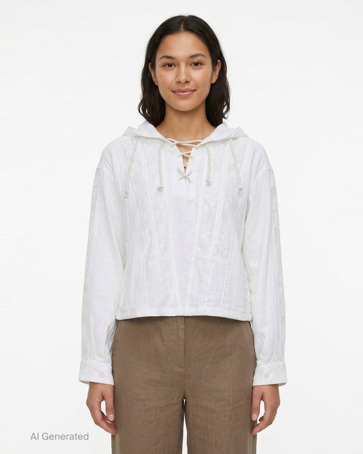 Crochet Lace Hoodie Shirt | Fritur | Club21 - front