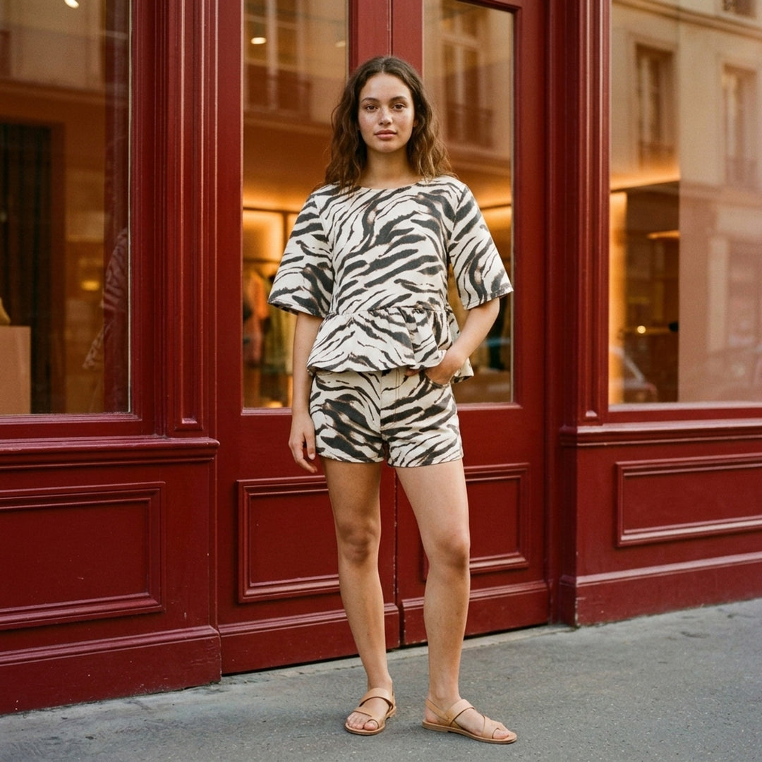 Animal Print Denim Flounce Top | Ganni | Club21 - lifestyle
