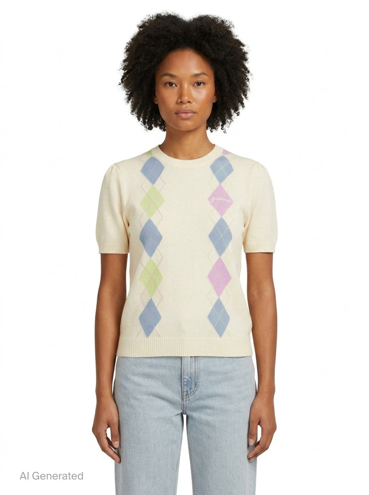Argyle Knit T-Shirt | Ganni | Club21 - front