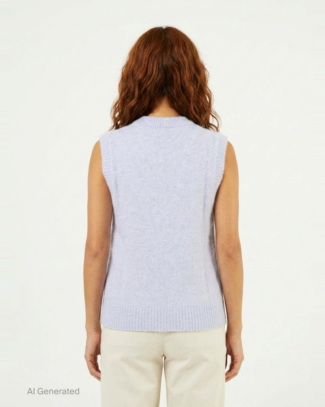 Ganni Brushed Alpaca Teddy Vest in pale lavender with intarsia teddy bear and rock-style logo graphic on the front - back