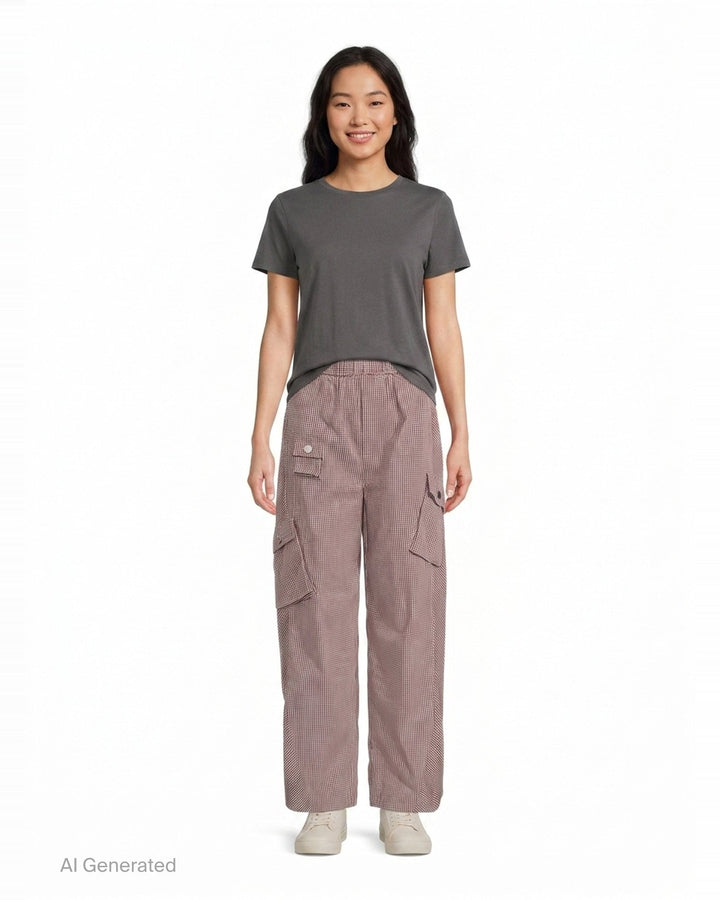 Check Cotton Cargo Pants | Ganni | Club21 - front