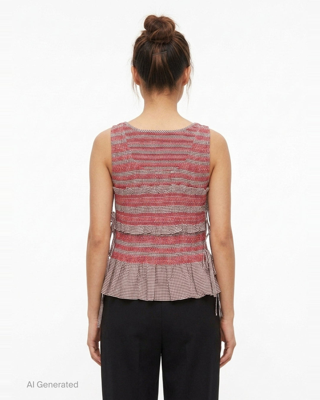 Check Cotton Smocked Tie Top | Ganni | Club21 - back
