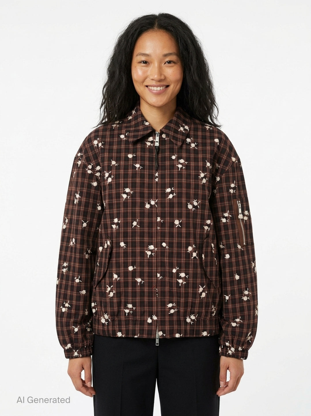 Check Floral Bomber Jacket | Ganni | Club21 - front