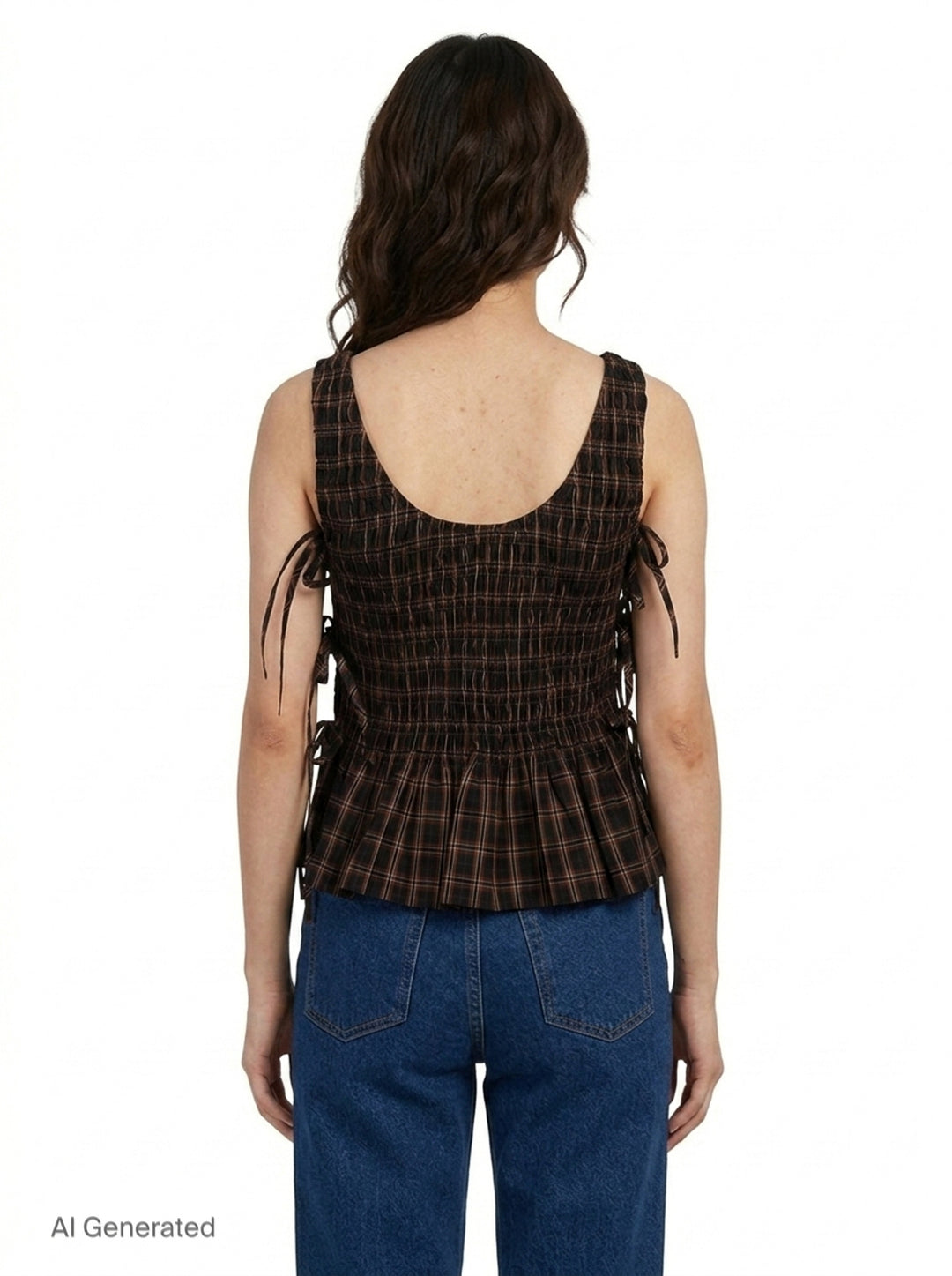 Check Smocked Tie Blouse | Ganni | Club21 - back