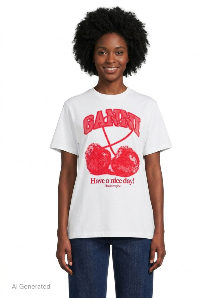 Cherry Graphic Cotton Tee | Ganni | Club21 - front