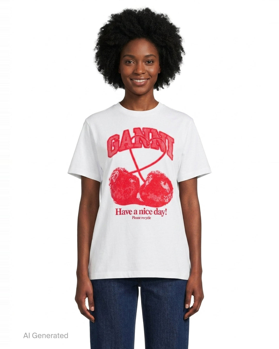 Cherry Graphic Cotton Tee | Ganni | Club21 - front